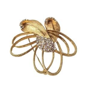 BSK Vintage Mid Century 1950s Avant-garde Rhinestone Spiral Floral Brooch Pin